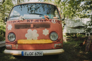 Old VW bus as a wedding car, close up Old VW bus as a wedding car, close up